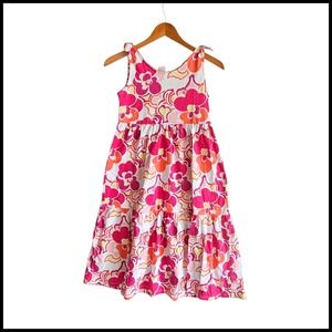 Gymboree Floral Dress Tiered Sleeveless Tie Strap Casual Pink Orange L 10 12 Yea
